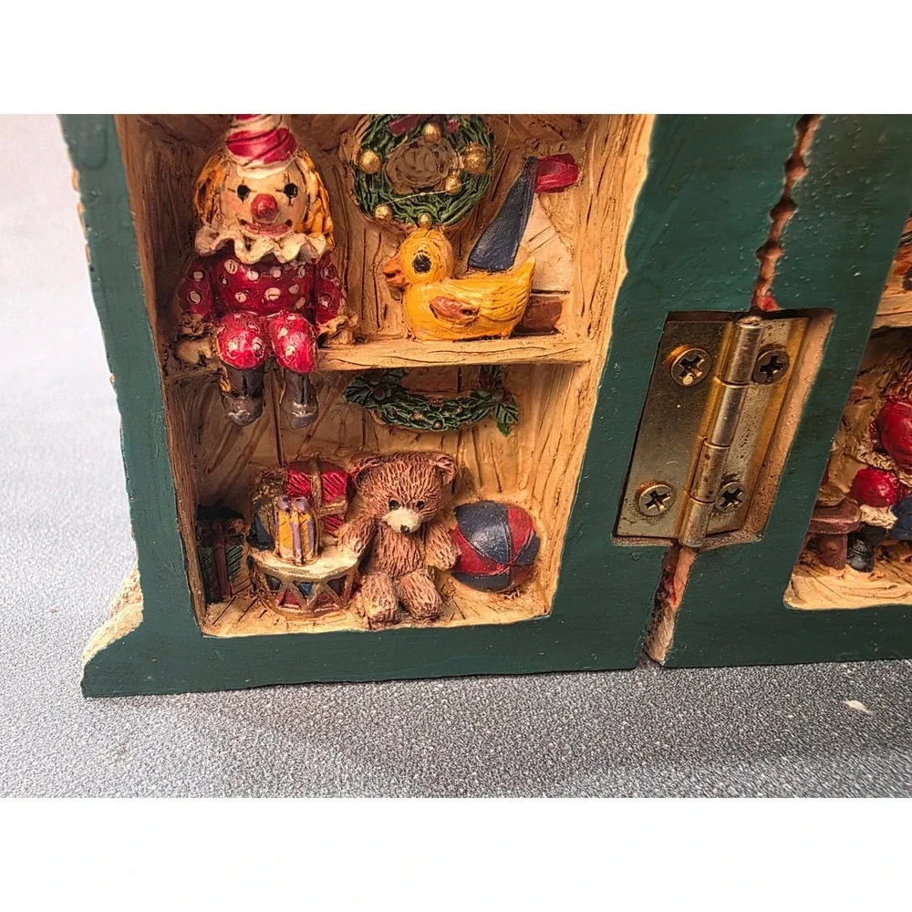 Vintage Christmas Hinged Resin Stone Cottage Toy Shop Figurine Santa Teddy Bear